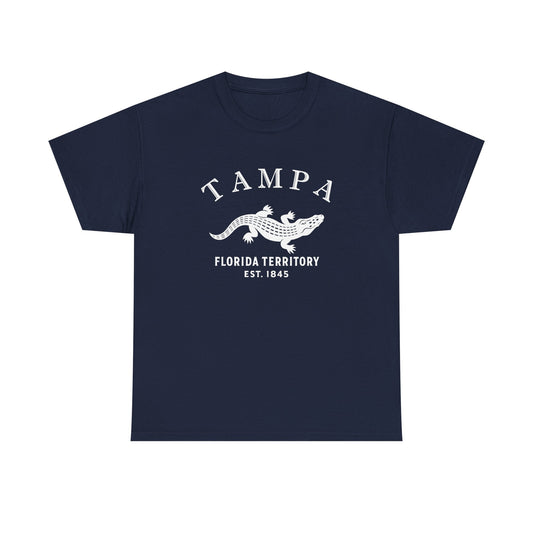 Tampa Florida Vintage Style Unisex Heavy Cotton Tee - White Retro Alligator Logo, Navy