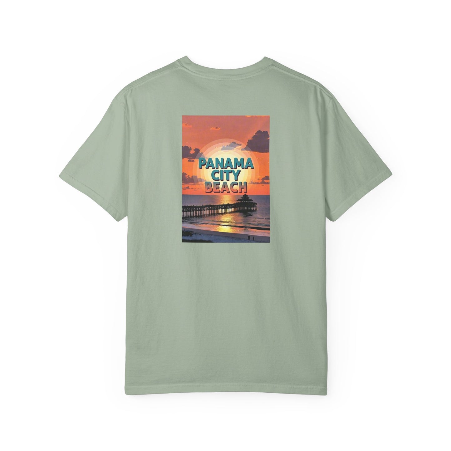 Panama City Beach Florida Vintage Retro Back Printed Art Series Cotton Tee - Black Logo
