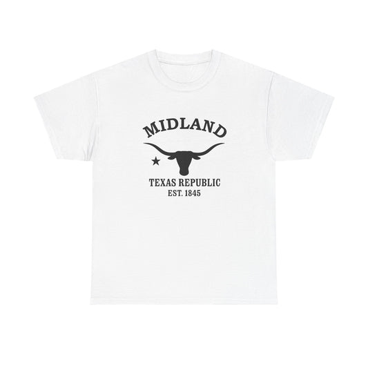 Midland Texas Vintage Retro Unisex Heavy Cotton Tee - Black Logo