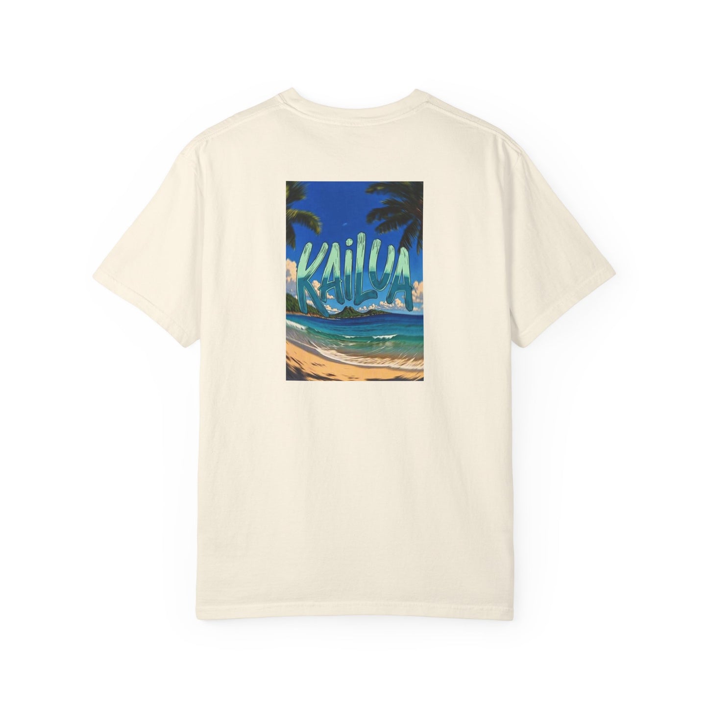 Kailua Hawaii Vintage Retro Back Printed Art Series Cotton Tee - Black Logo