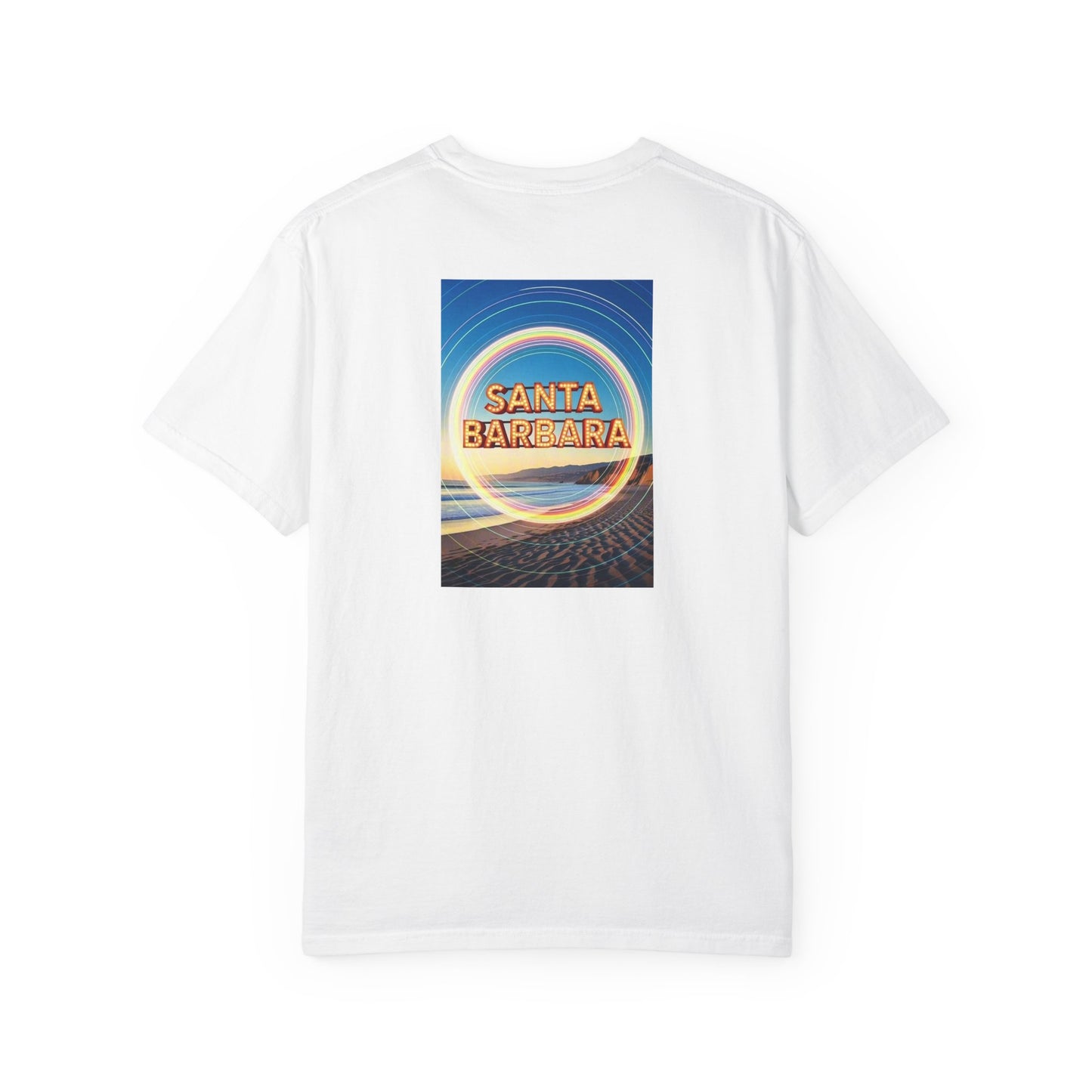 Santa Barbara California Vintage Retro Back Printed Art Series Cotton Tee - Black Logo