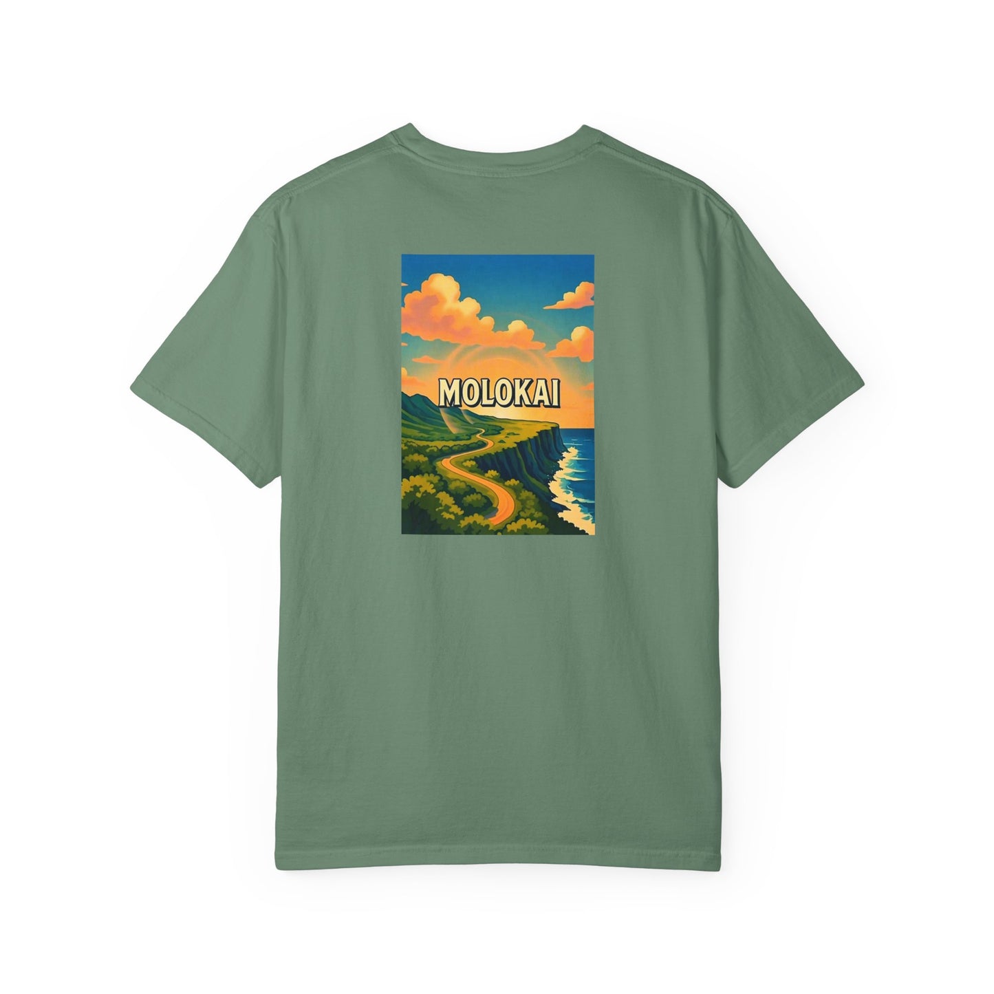 Molokai Hawaii Vintage Retro Back Printed Art Series Cotton Tee - Black Logo