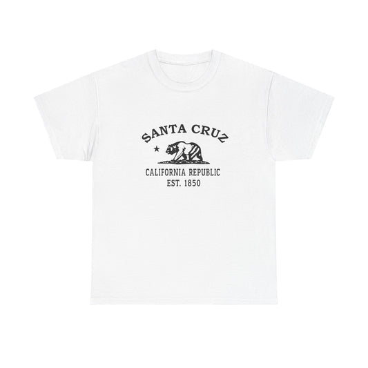 Santa Cruz California Vintage Retro Unisex Heavy Cotton Tee - Black Logo