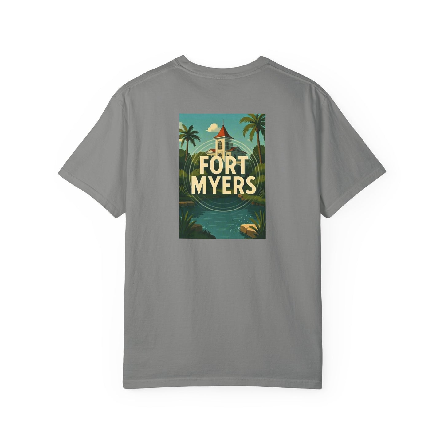 Fort Myers Florida Vintage Retro Back Printed Art Series Cotton Tee - Black Logo
