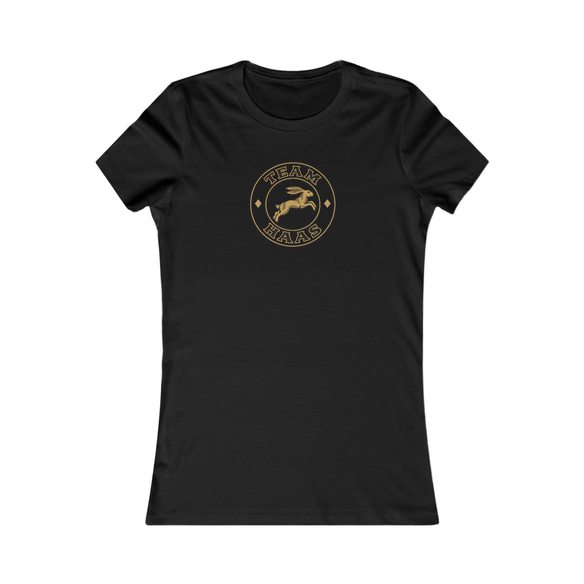 Black Team Haas Women's Fitted Tee with the Leaping Hare Badge, Ringspun Cotton