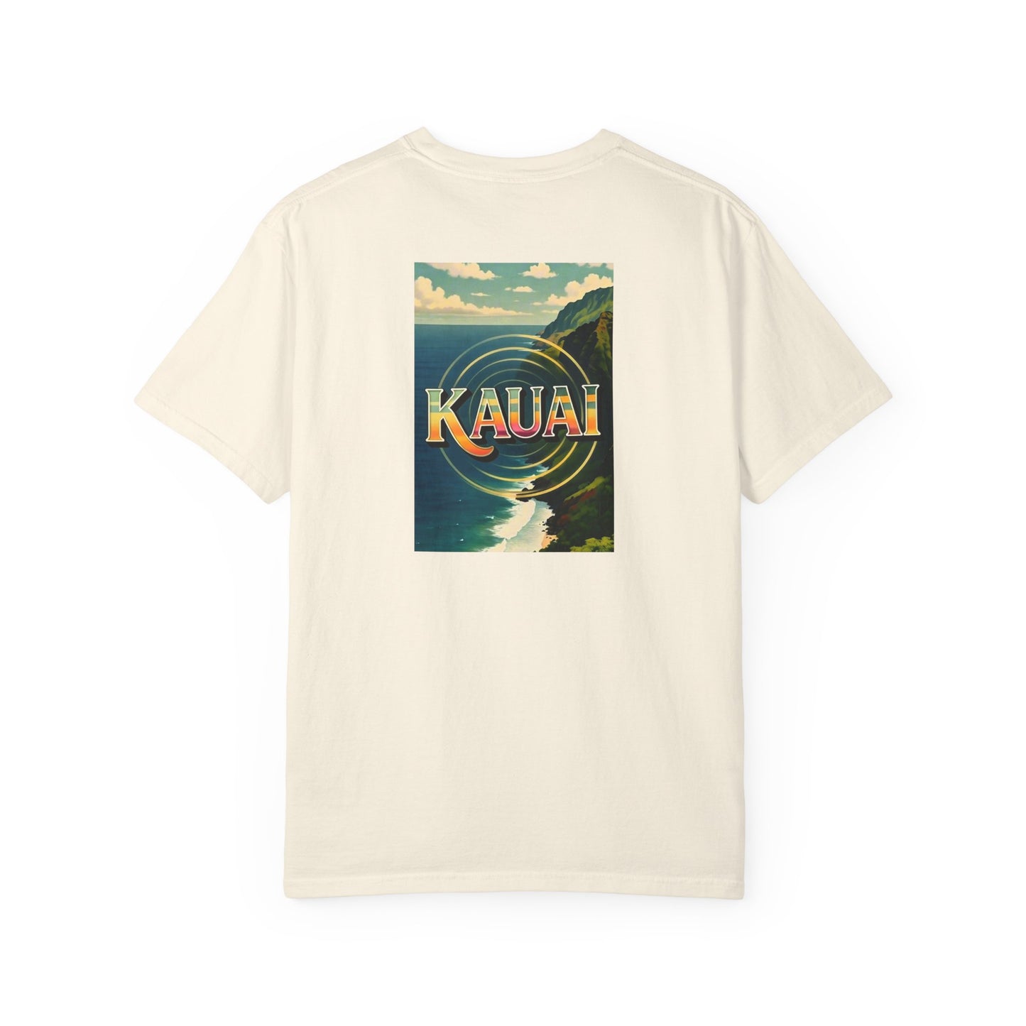 Kauai Hawaii Vintage Retro Back Printed Art Series Cotton Tee - Black Logo