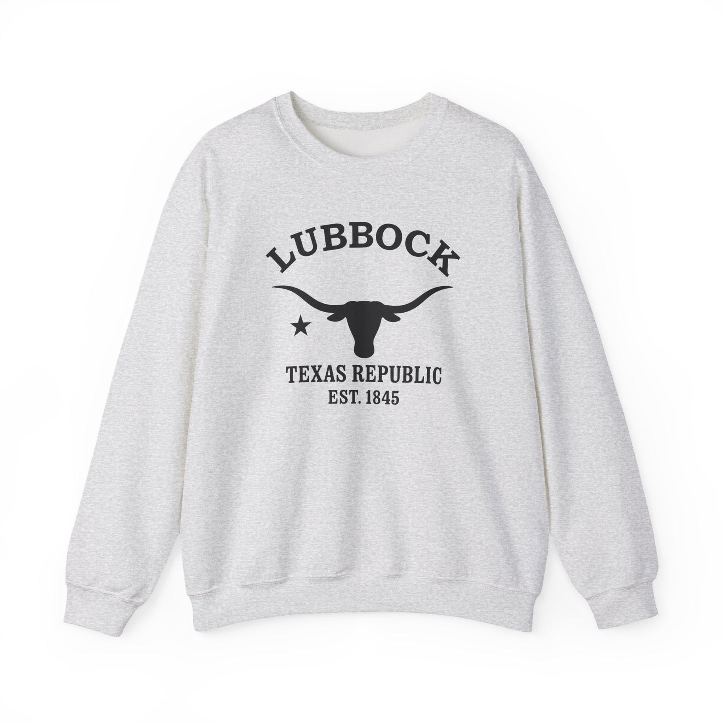 Lubbock Texas Vintage Retro Unisex Heavy Crewneck Sweatshirt - Black Logo