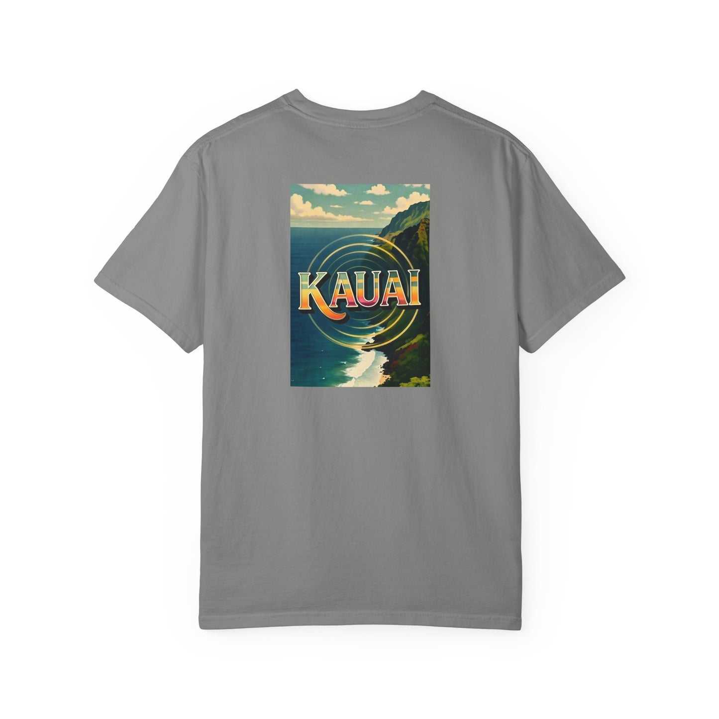 Kauai Hawaii Vintage Retro Back Printed Art Series Cotton Tee - Black Logo