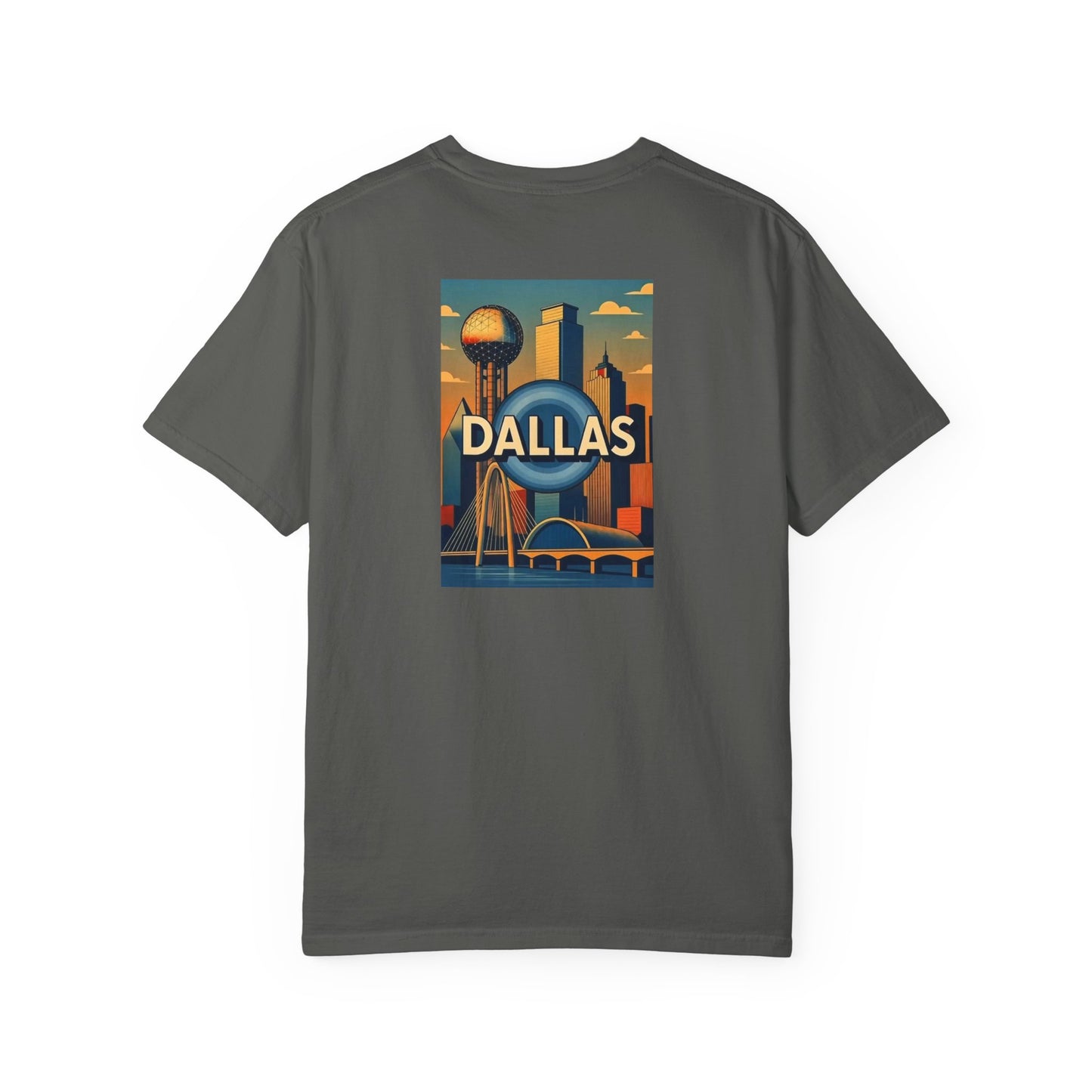 Dallas Texas Vintage Retro Back Printed Art Series Cotton Tee - Black Logo