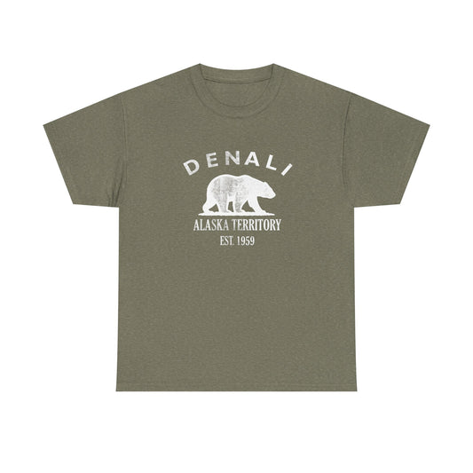 Denali Alaska Vintage Retro Unisex Heavy Cotton Tee - White Logo