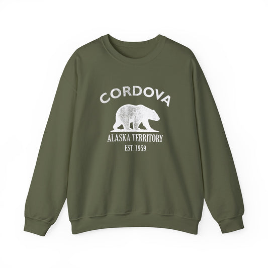 Cordova Alaska Vintage Retro Unisex Heavy Crewneck Sweatshirt - White Logo