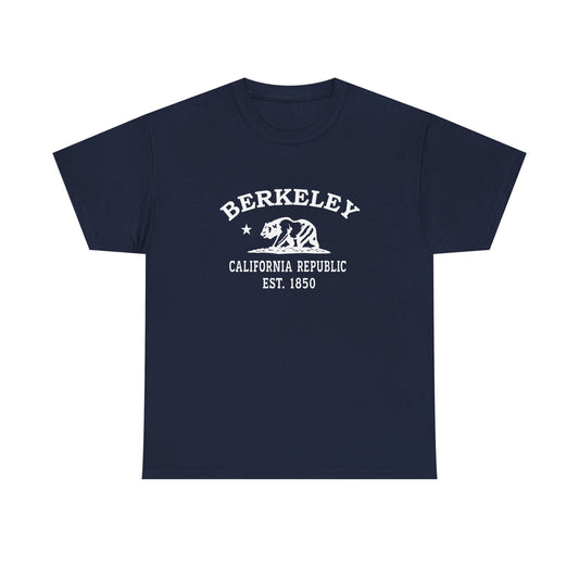 Berkeley California Vintage Style Unisex Heavy Cotton Tee - White Retro Bear Logo, Navy