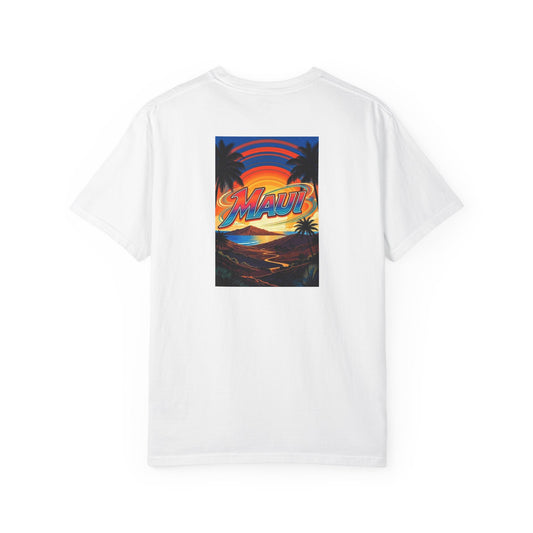 Maui Hawaii Vintage Retro Back Printed Art Series Cotton Tee - Black Logo