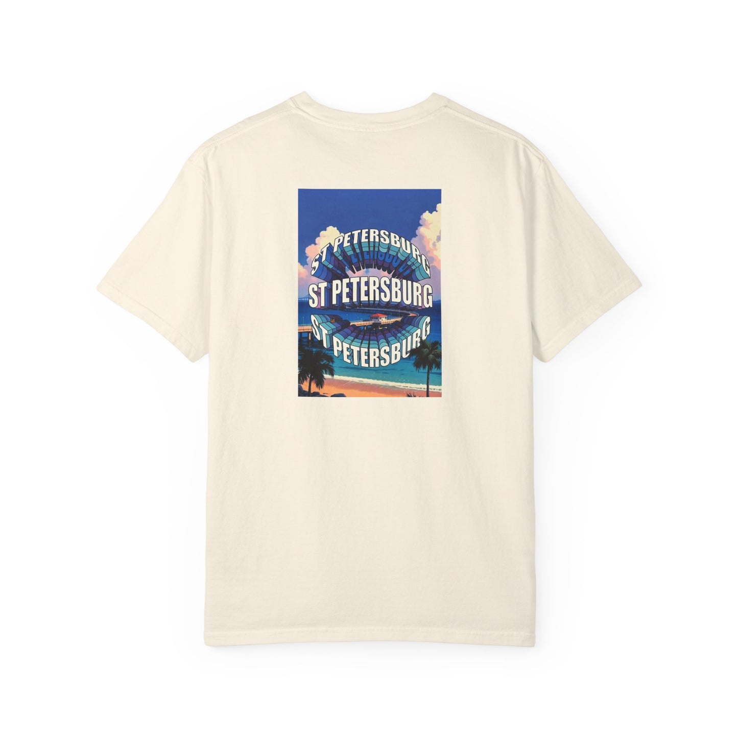 St Petersburg Florida Vintage Retro Back Printed Art Series Cotton Tee - Black Logo