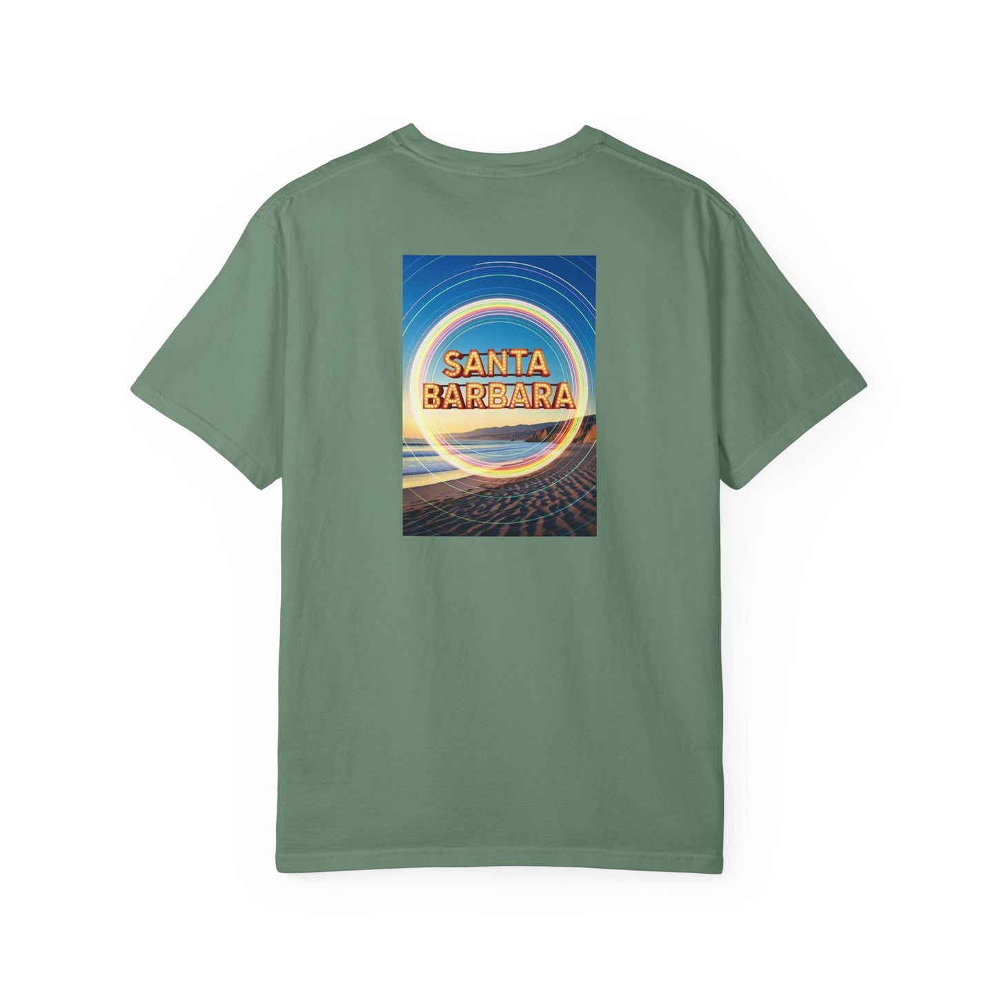 Santa Barbara California Vintage Retro Back Printed Art Series Cotton Tee - Black Logo