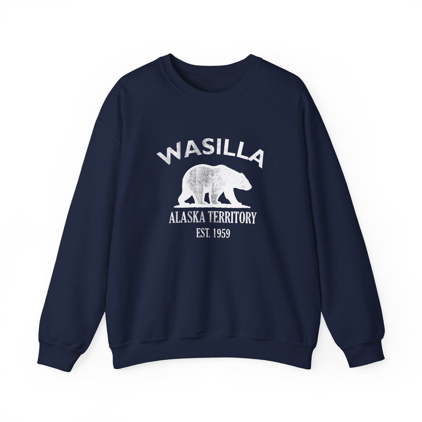 Wasilla Alaska Vintage Retro Unisex Heavy Crewneck Sweatshirt - White Logo