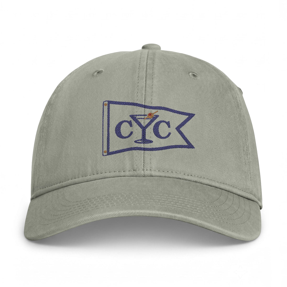 Sandstone Compo Yacht Club embroidered cap — stitched martini burgee on washed cotton twill