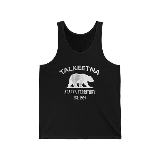 Talkeetna Alaska Unisex Cotton Jersey Tank Top - White Logo