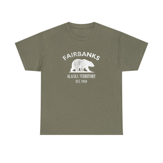 Fairbanks Alaska Vintage Retro Unisex Heavy Cotton Tee - White Logo