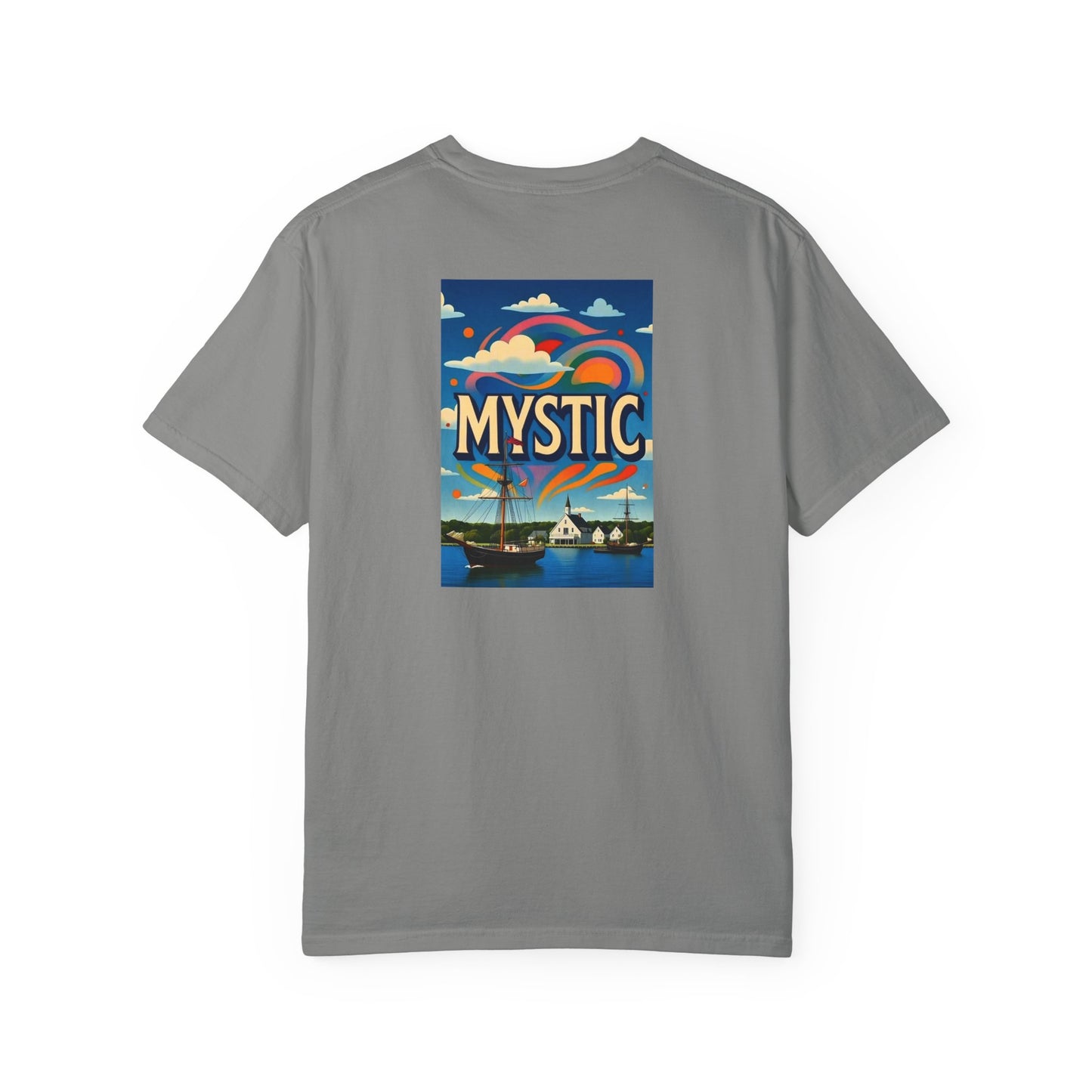 Mystic Connecticut Vintage Retro Back Printed Art Series Cotton Tee - Black Logo
