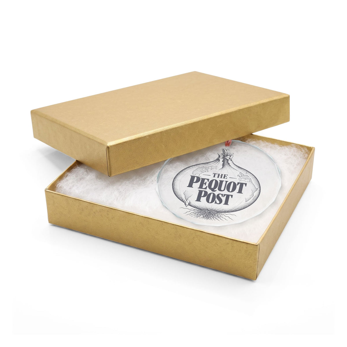 The Pequot Post Onion Globe Crystal Ornament, Southport CT - In Gold Gift Box