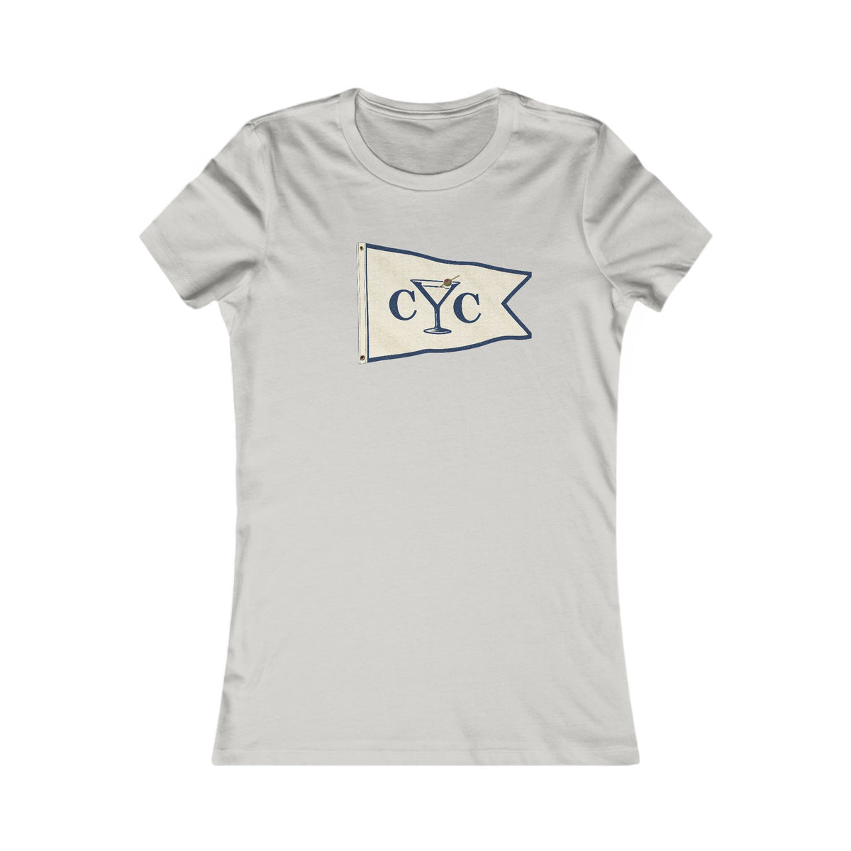 Silver Compo Yacht Club Women's Fitted Tee with the Martini Burgee, Ringspun Cotton