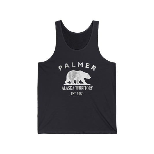 Palmer Alaska Vintage Retro Unisex Cotton Jersey Tank Top - White Logo