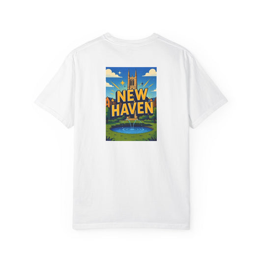 New Haven Connecticut Vintage Retro Back Printed Art Series Cotton Tee - Black Logo