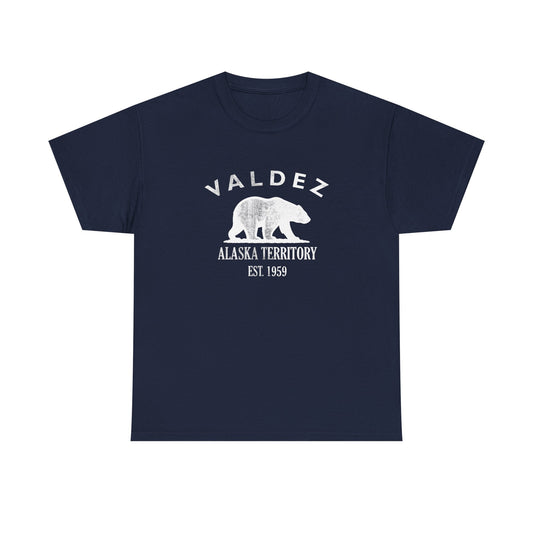 Valdez Alaska Vintage Retro Unisex Heavy Cotton Tee - White Logo