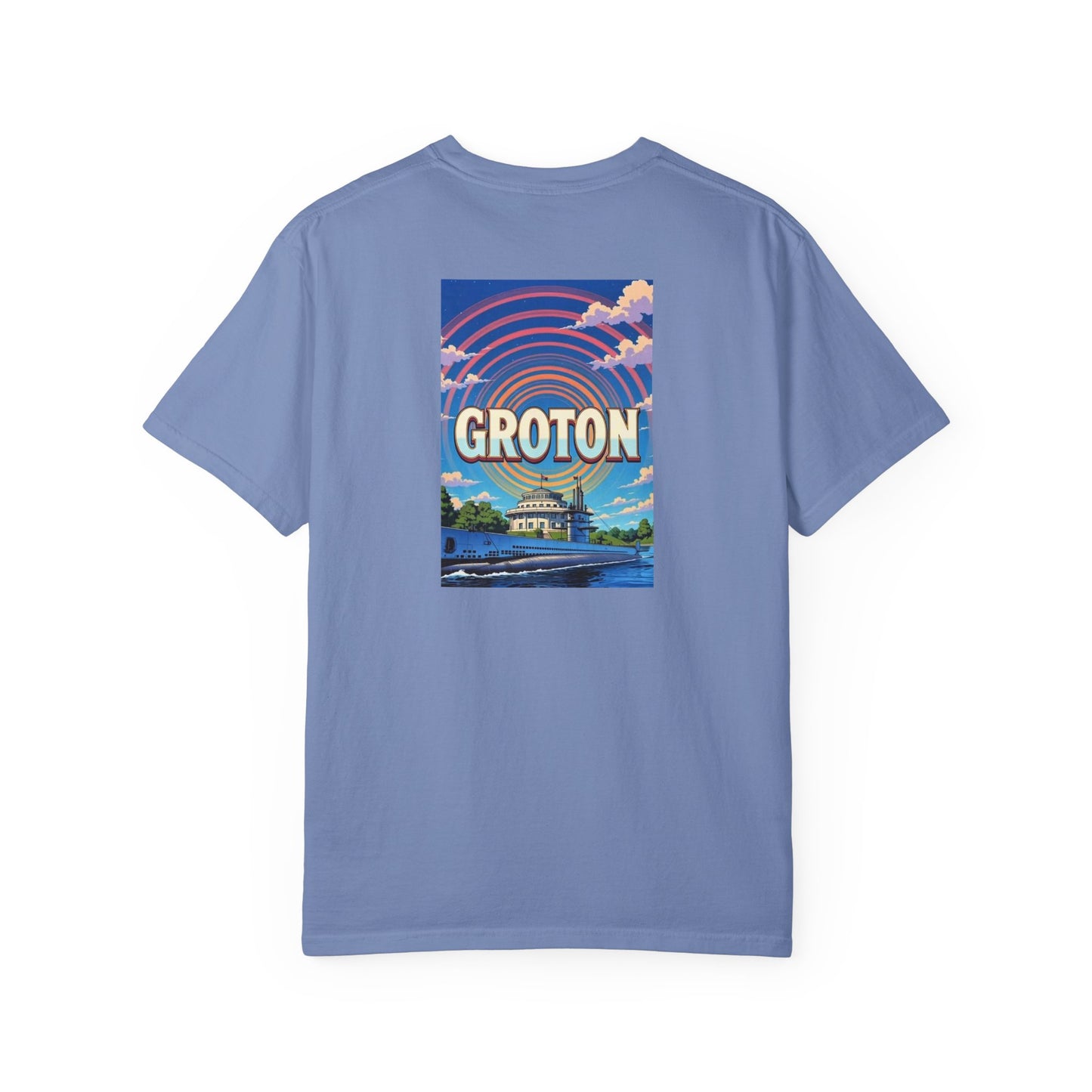 Groton Connecticut Vintage Retro Back Printed Art Series Cotton Tee - Black Logo