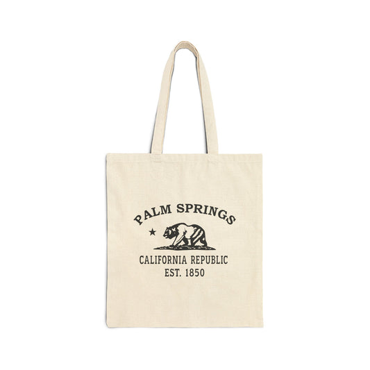 Palm Springs California Vintage Retro Cotton Canvas Tote Bag - Black Logo