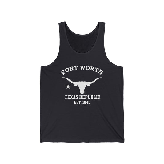 Fort Worth Texas Vintage Retro Unisex Cotton Jersey Tank Top - White Logo