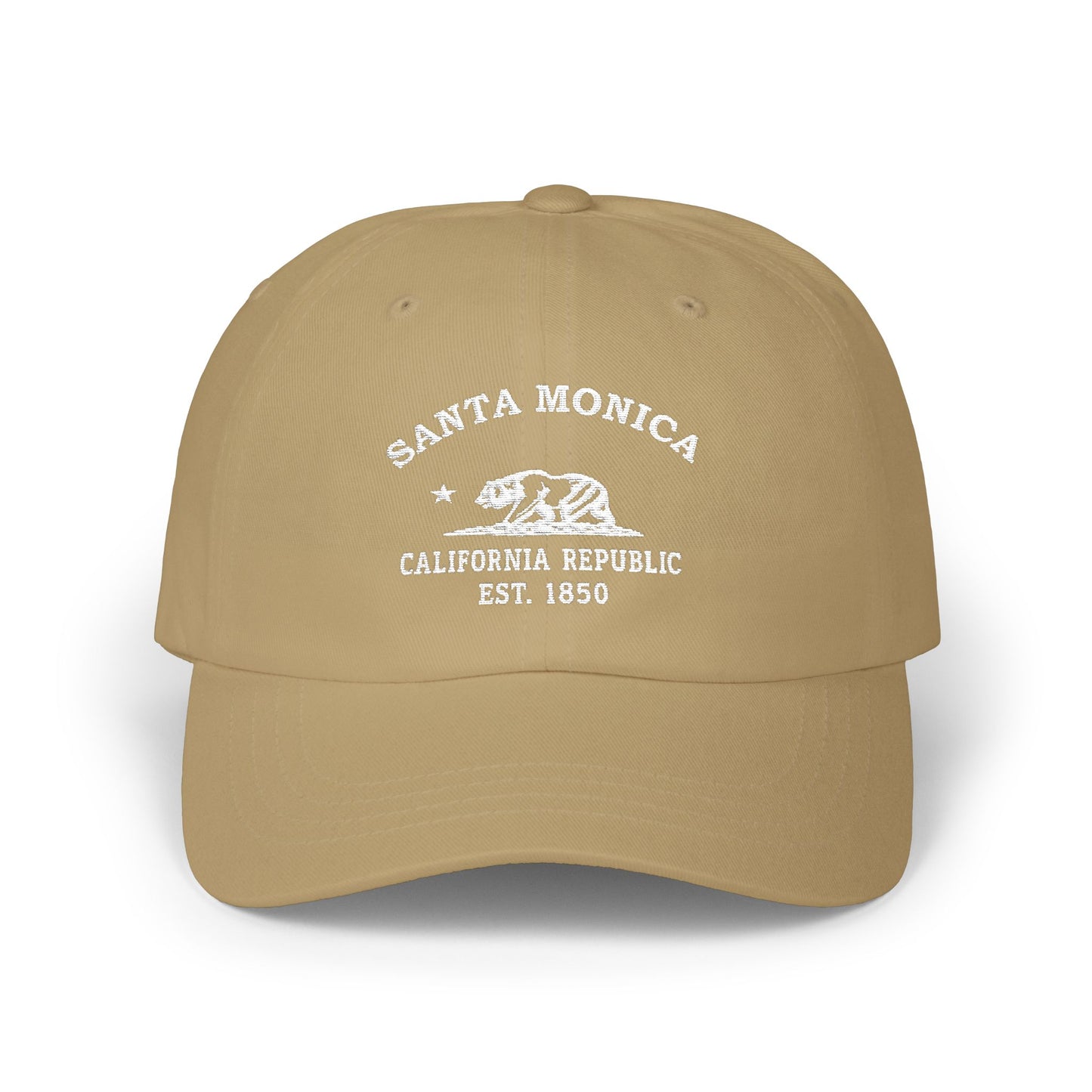 Santa Monica California Vintage Retro Embroidered Cotton Cap - White Logo