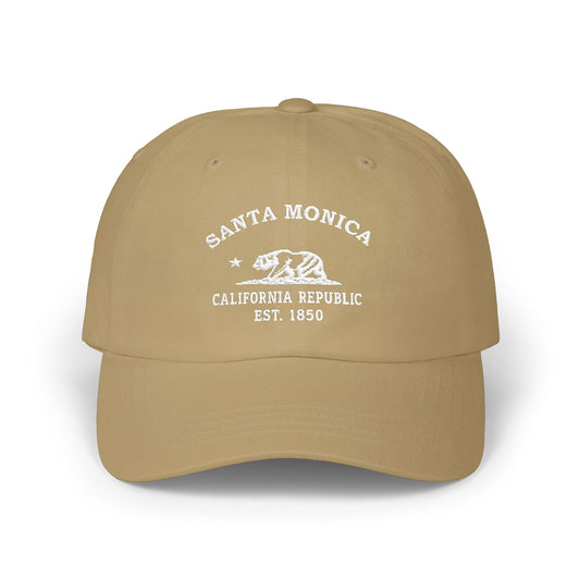 Santa Monica California Vintage Retro Embroidered Cotton Cap - White Logo