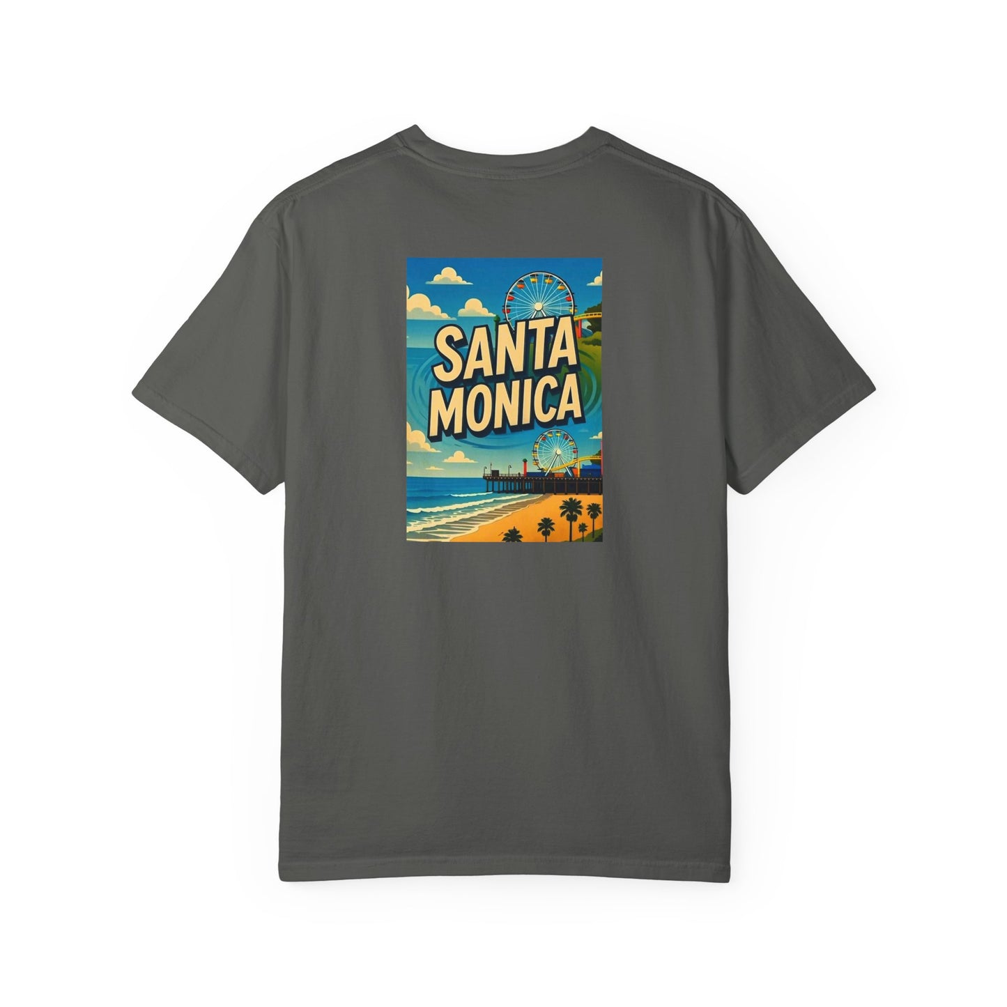 Santa Monica California Vintage Retro Back Printed Art Series Cotton Tee - Black Logo