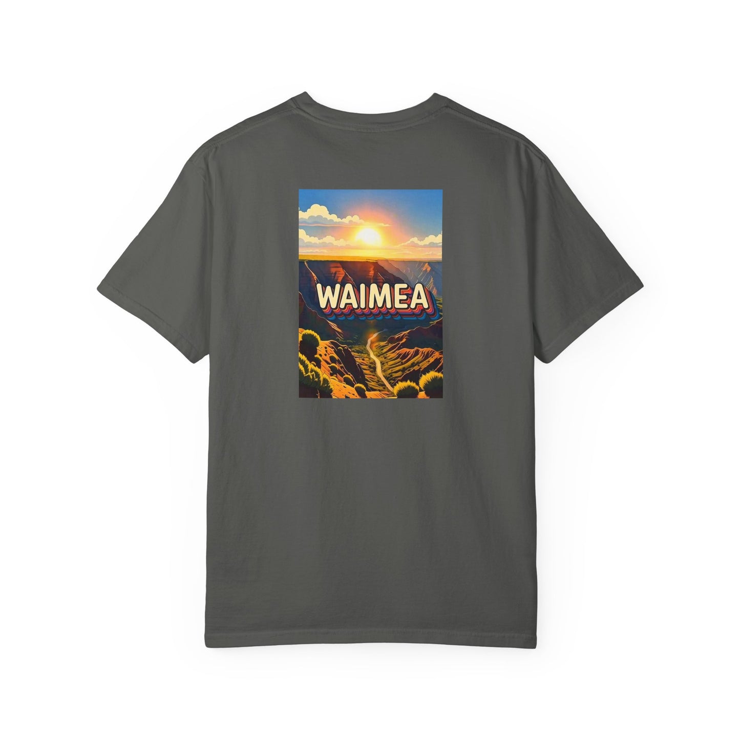 Waimea Hawaii Vintage Retro Back Printed Art Series Cotton Tee - Black Logo