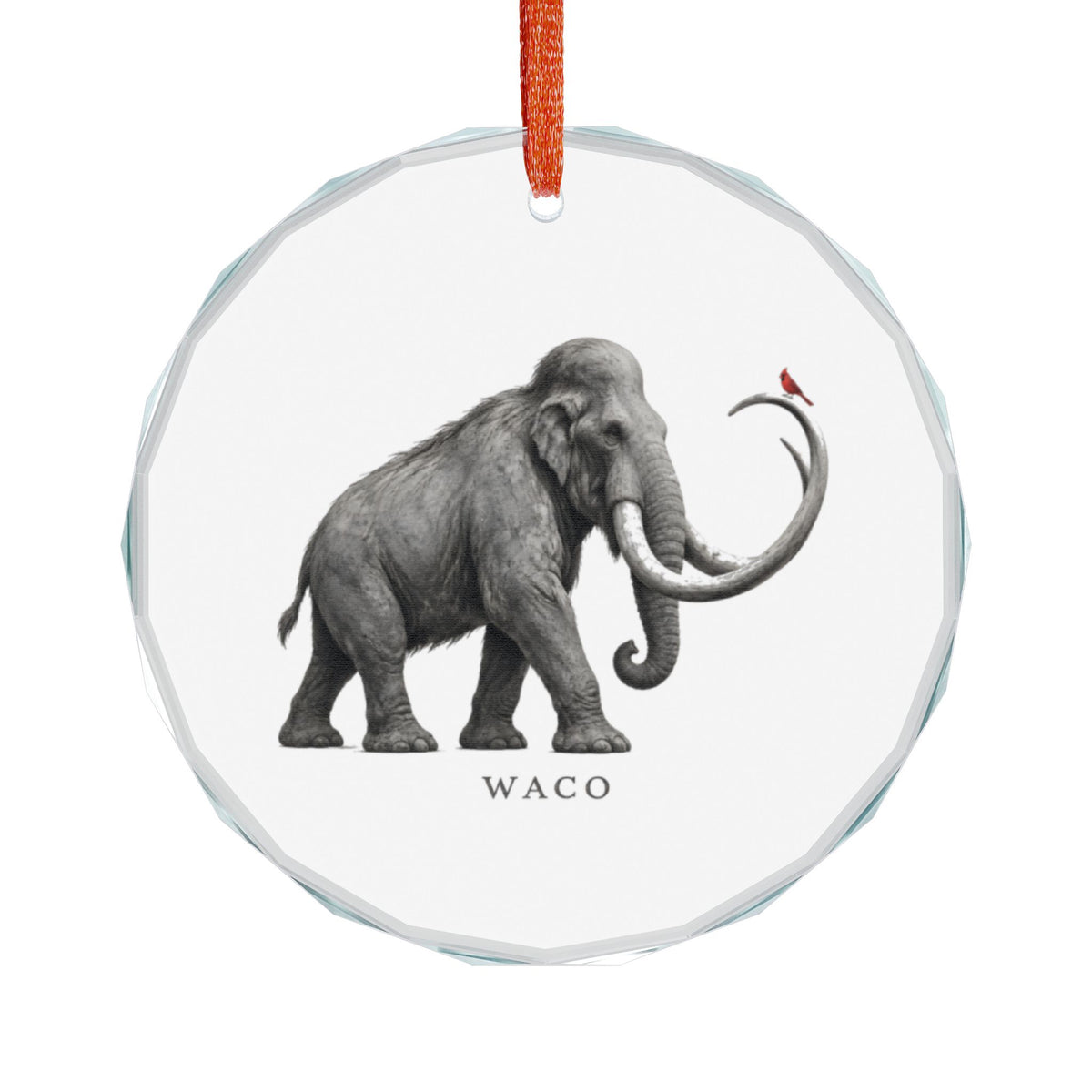 Waco, Texas Holiday Ornament — The Herd Still Lying Where It Fell — angled view of the gem-cut crystal edge catching light