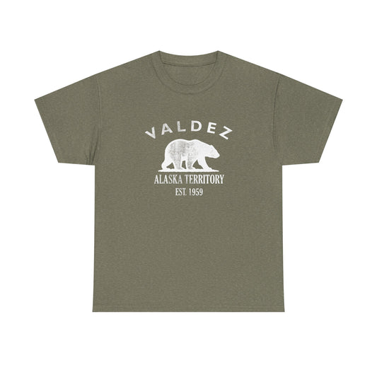 Valdez Alaska Vintage Retro Unisex Heavy Cotton Tee - White Logo