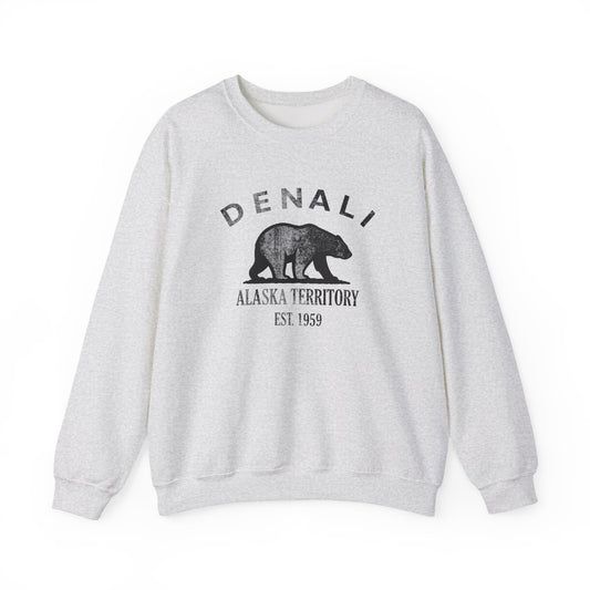 Denali Alaska Vintage Retro Unisex Heavy Crewneck Sweatshirt - Black Logo