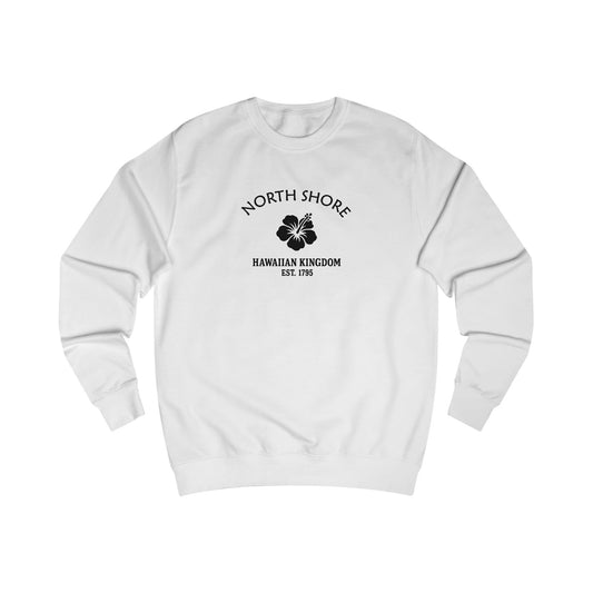 North Shore Hawaii Vintage Retro Premium Crewneck Sweatshirt - Black Logo - Arctic White