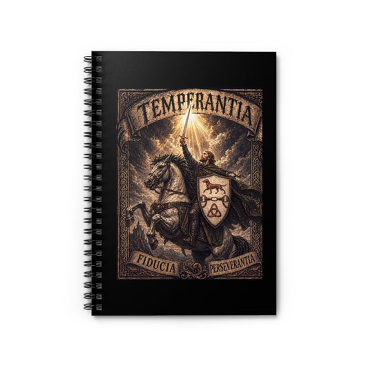 №108 Knight on Horseback Spiral Journal · Live Your Best Knight · Temperantia Fiducia Perseverantia