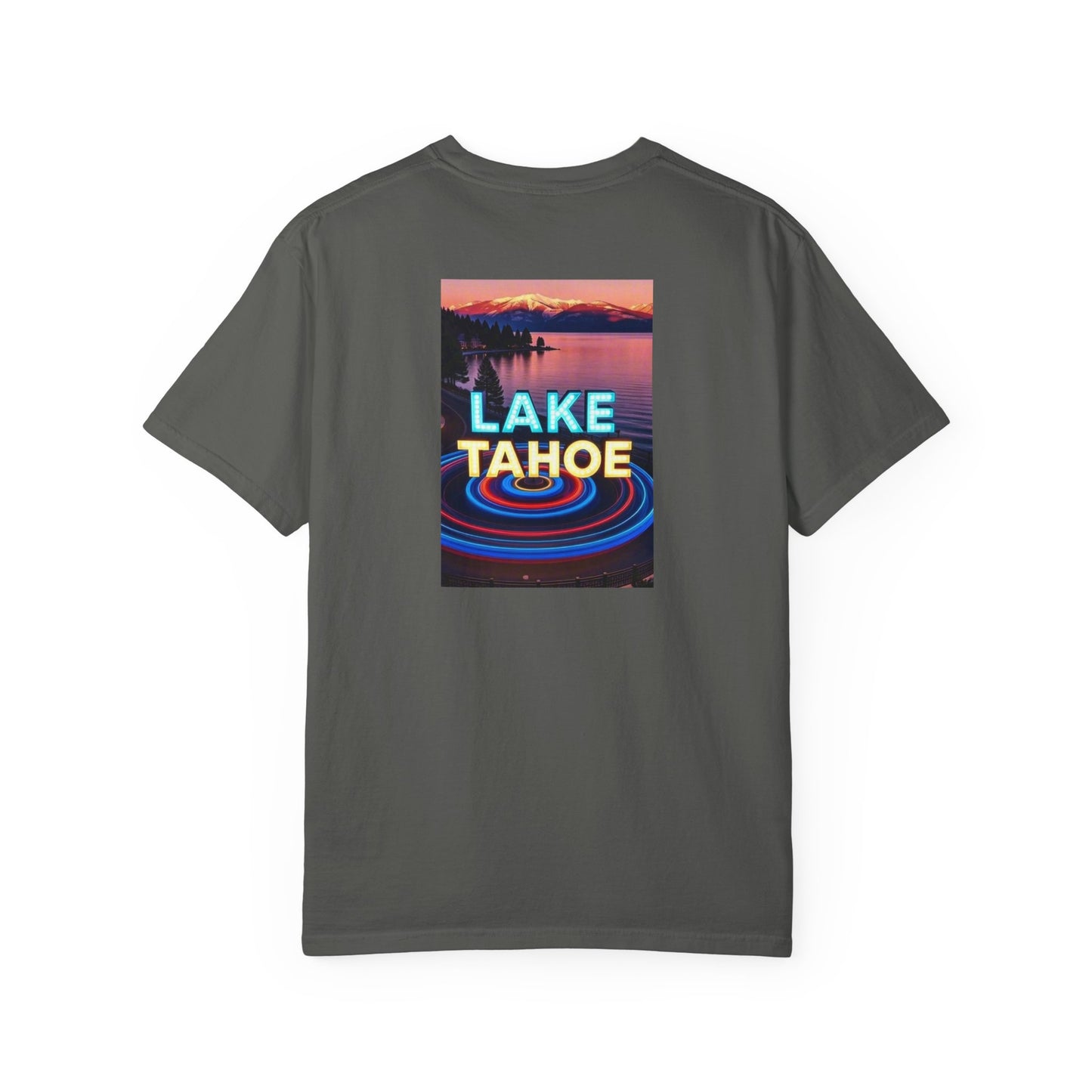 Lake Tahoe California Vintage Retro Back Printed Art Series Cotton Tee - Black Logo