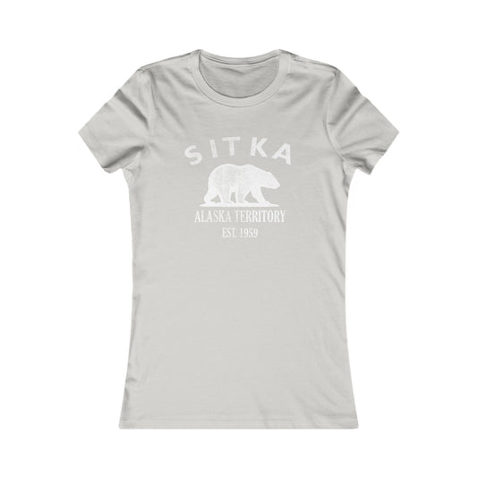 Sitka Alaska Vintage Retro Womens Fitted Ringspun Cotton Tee - White Logo