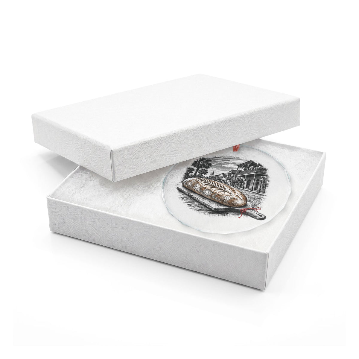 Tampa Florida Holiday Ornament, Cuban Bread, Crystal Glass Ornament in White Gift Box