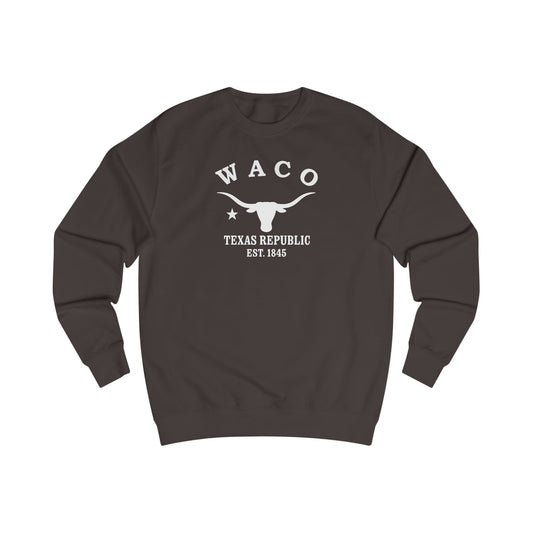Waco Texas Vintage Retro Premium Crewneck Sweatshirt - White Logo - Bottle Green