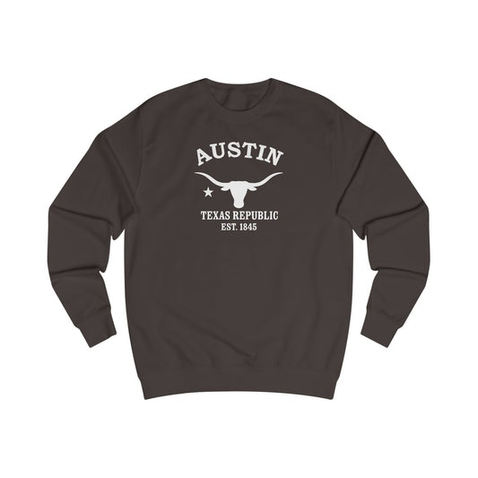 Austin Texas Vintage Retro Premium Crewneck Sweatshirt - White Logo - Bottle Green