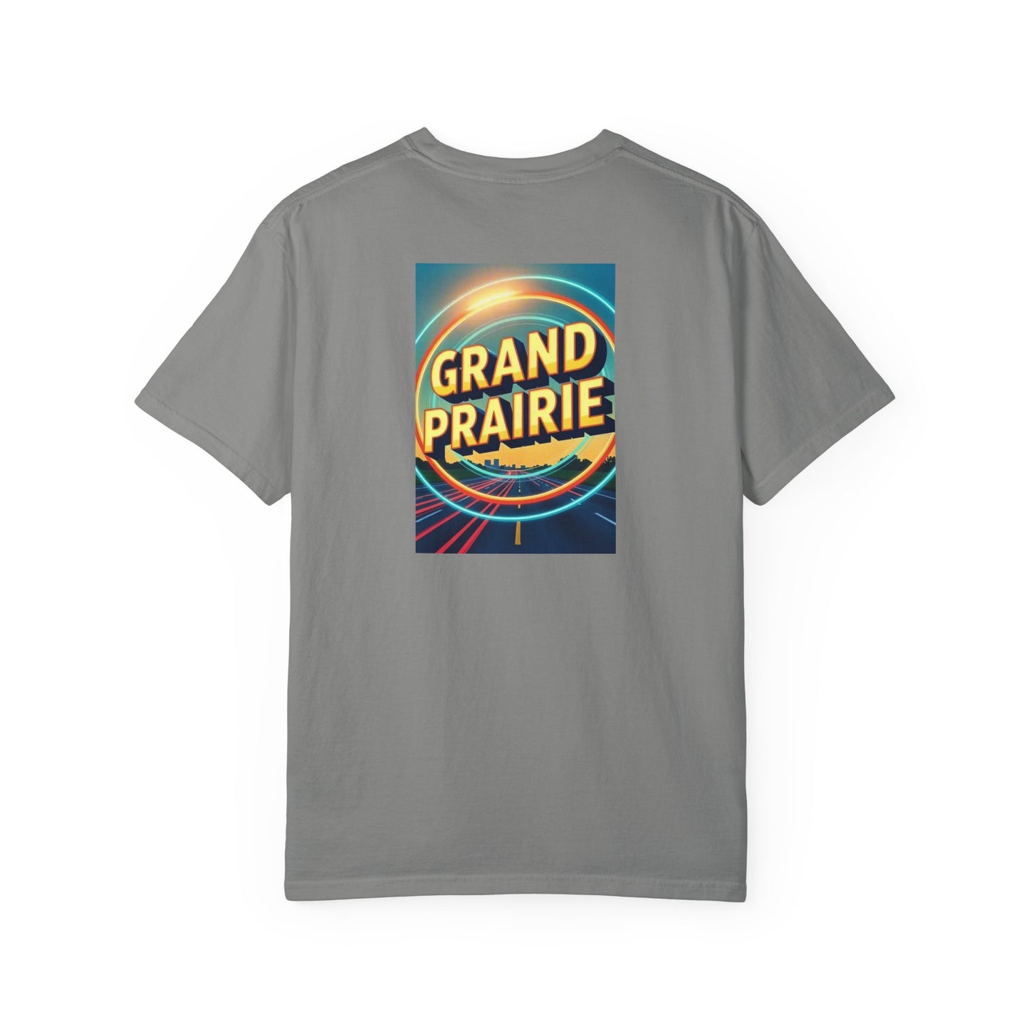 Grand Prairie Texas Vintage Retro Back Printed Art Series Cotton Tee - Black Logo