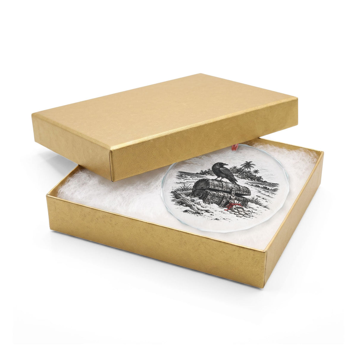Milford Connecticut Holiday Ornament, Captain Kidd's Chest, Crystal Glass Ornament in Gold Gift Box