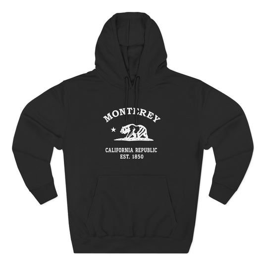 Monterey California Vintage Retro Unisex Heavy Cotton Hoodie, Black, White Logo
