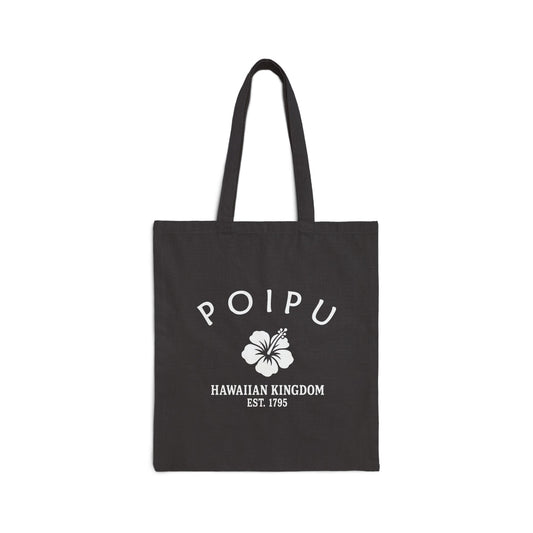 Poipu Hawaii Vintage Retro Cotton Canvas Tote Bag - White Logo